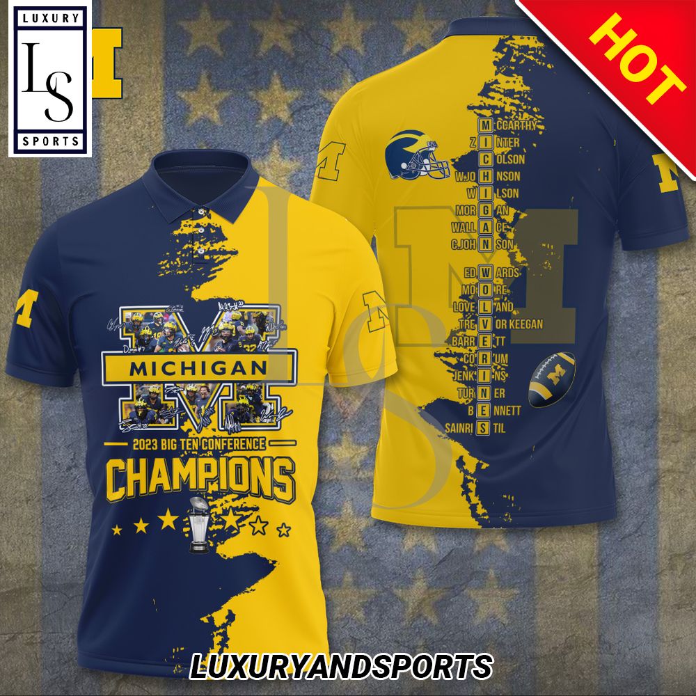 Michigan Wolverines Football 2023 Big Ten Conference Champions 3D Polo Shirt