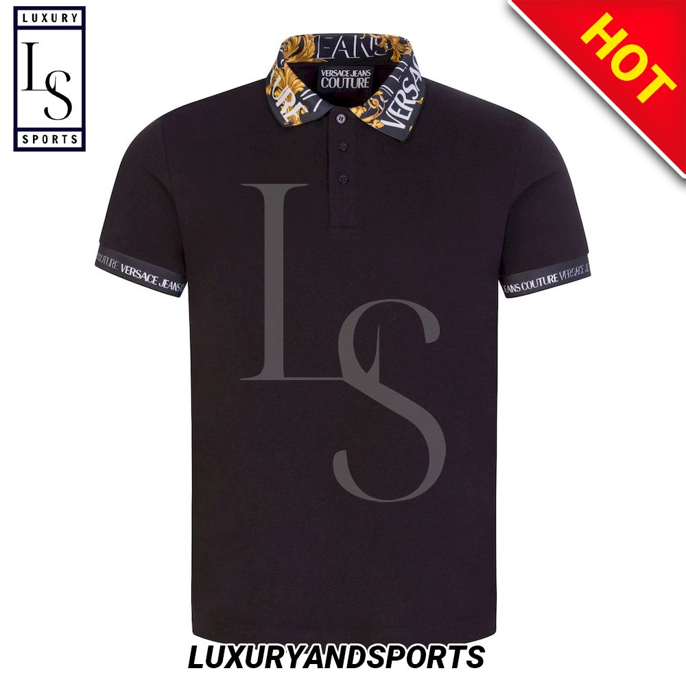 Versace Jeans Couture Black Baroque Piquet Polo Shirt