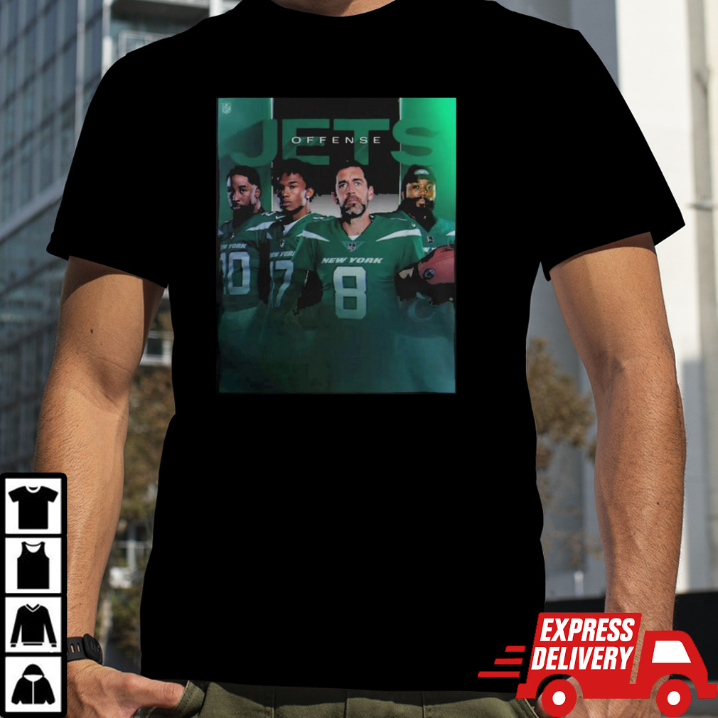 Nfl x Jets Offense Aaron Rodgers #8 Breece Hall #20 Garrett Wilson #17 Chad Pennington #10 Poster Shirt