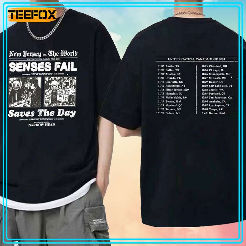 Senses Fail & Saves The Day Plot New Jersey Vs The World Tour 2024 Unisex T-Shirt