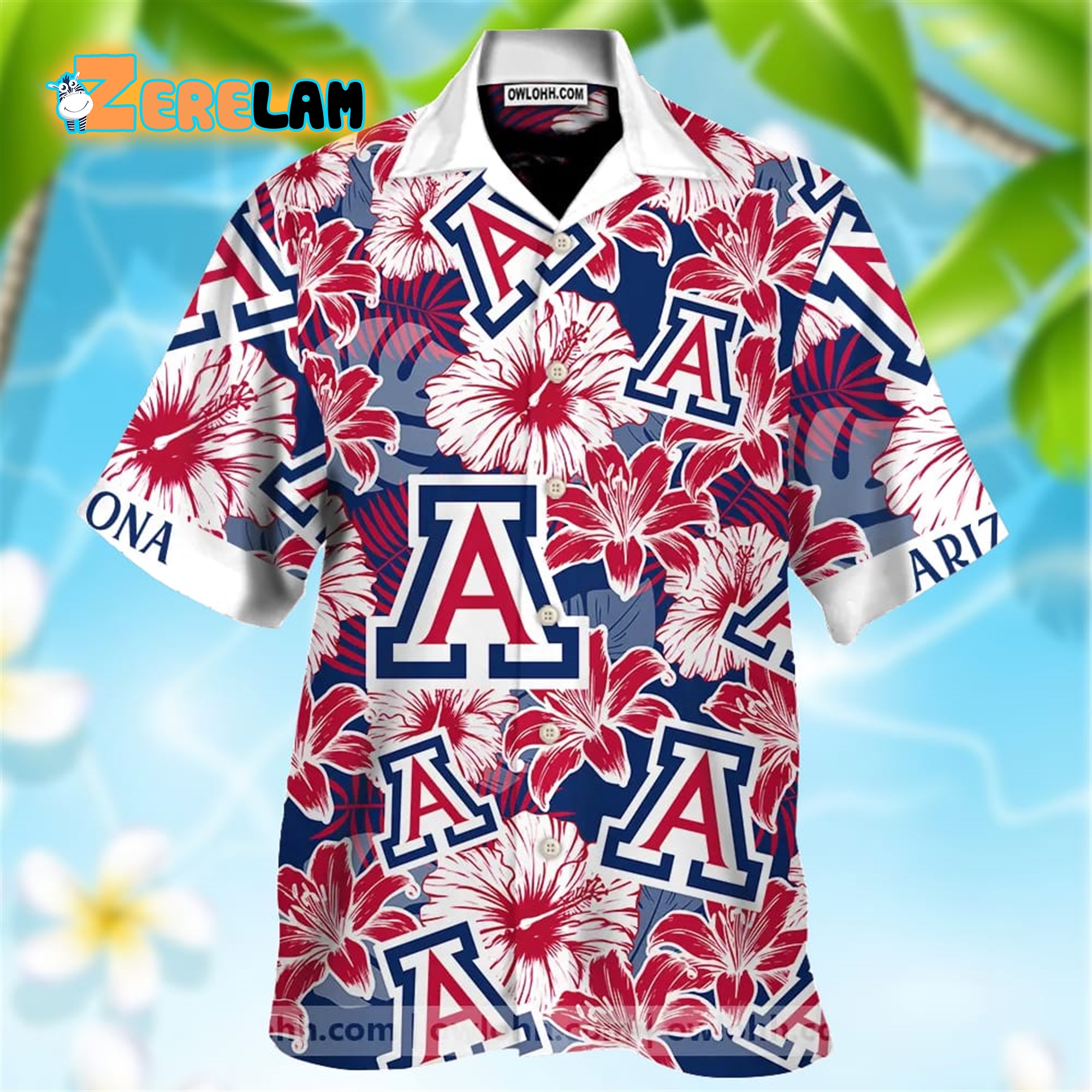 Arizona Wildcats Dark Blue And Red Flowers Hawaiian Shirt