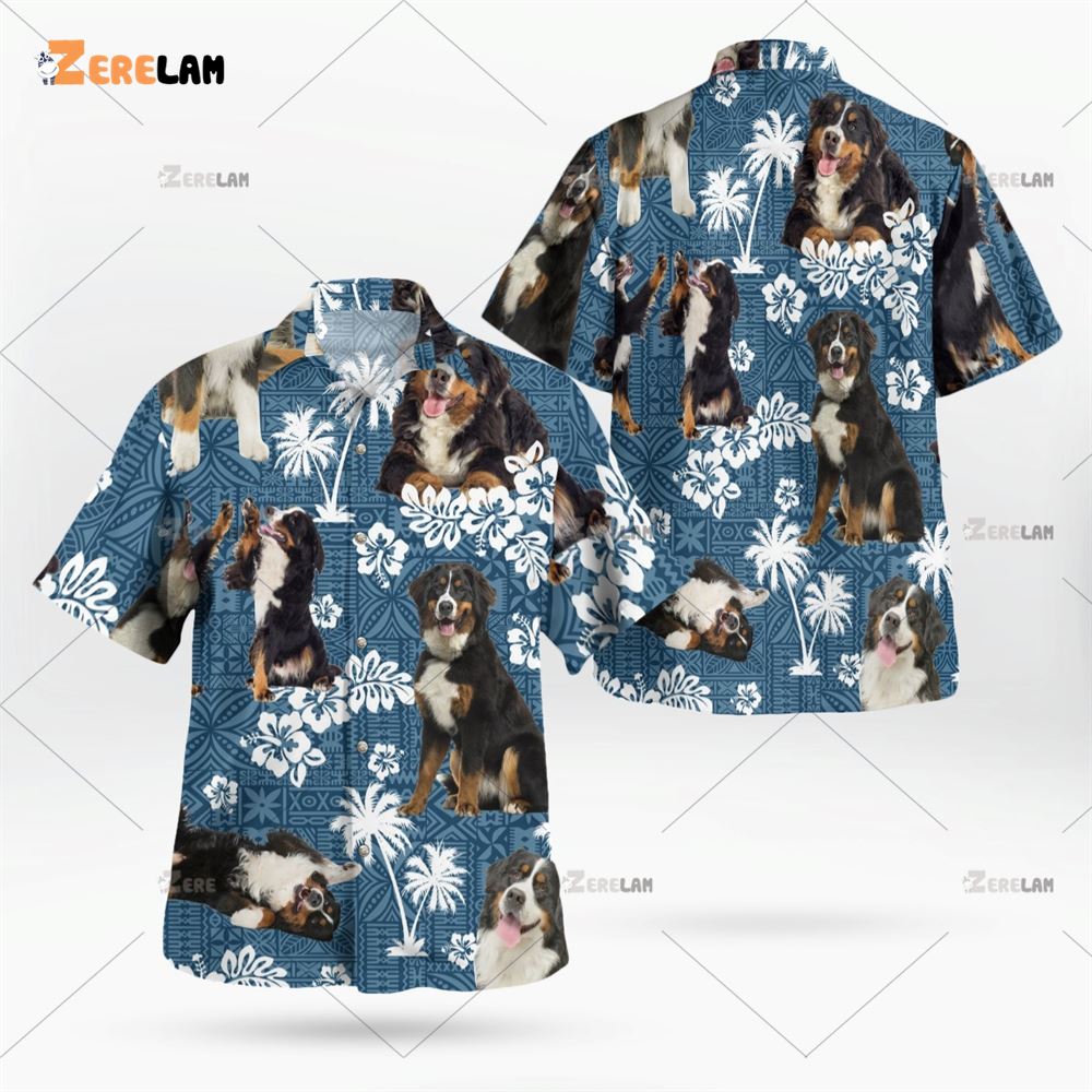 Bernese Mountain Dog Blue Tribal Hawaiian Shirt