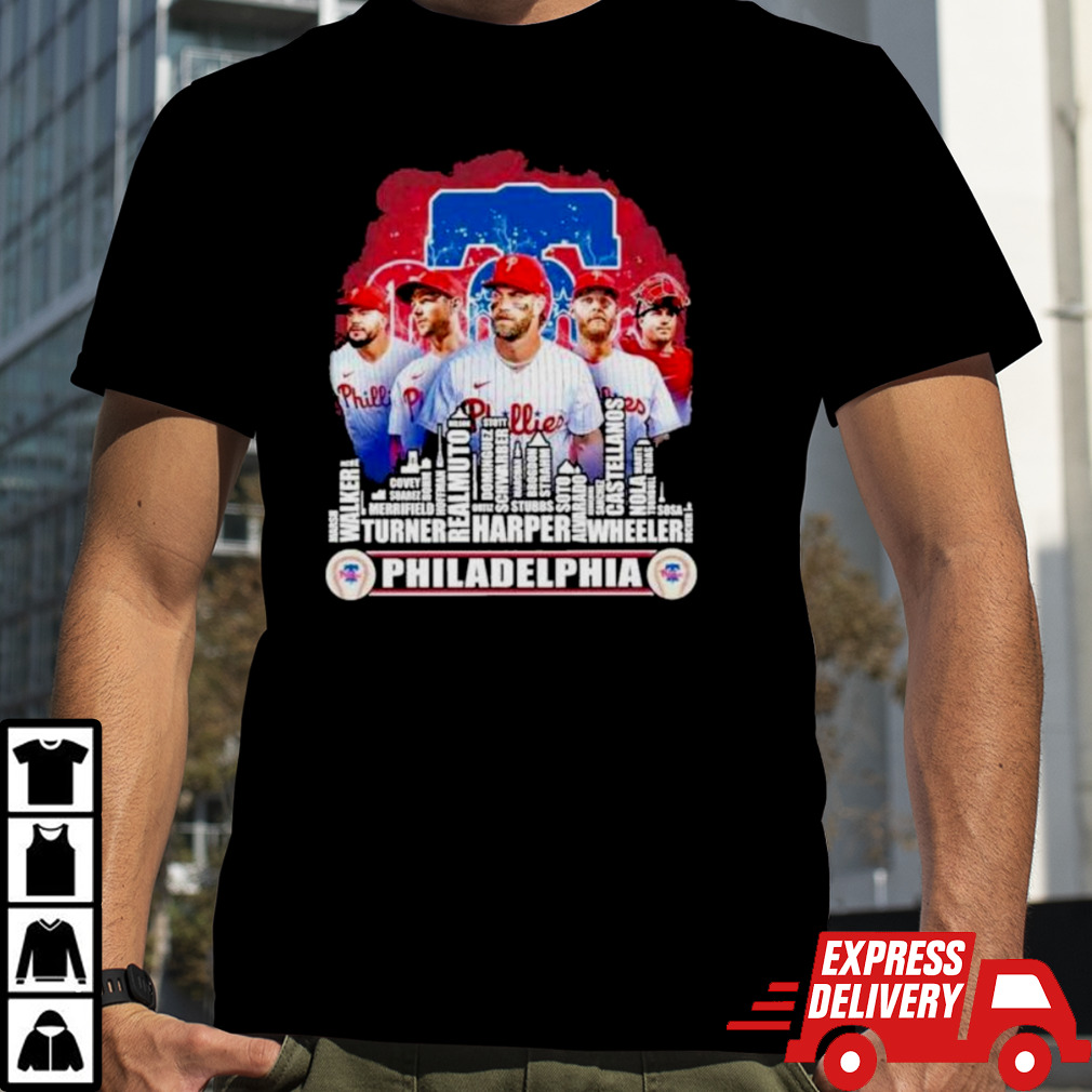 Philadelphia Phillies Baseball Squad 2024 Player Name City Skyline Shirt