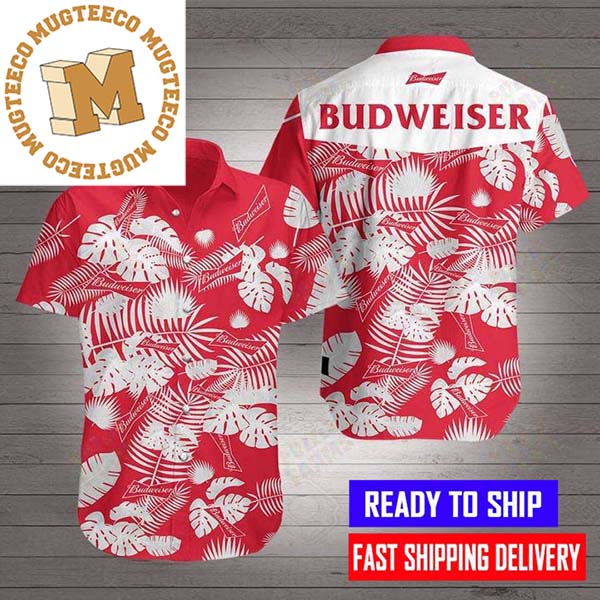 Budweiser Logo Tropical Red And White Hawaiian Shirt