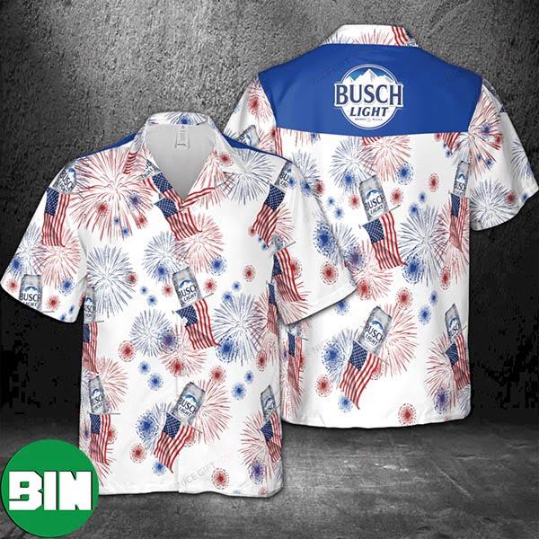 Busch Light American Flag Summer Fireworks Hawaiian Shirt