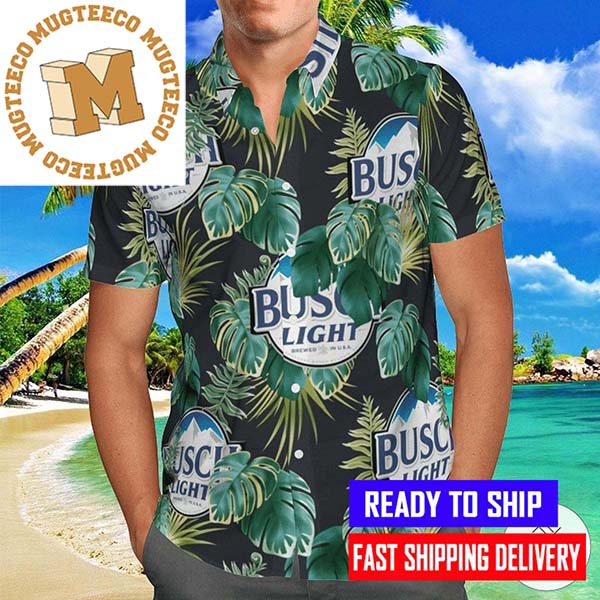 Busch Light With Tropical Leaves Pattern Hawaiian Shirt