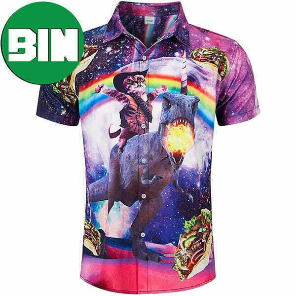 Captain Cat Riding Dinosaur Summer Hawaiian Shirt