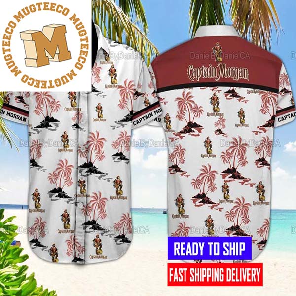 Captain Morgan Logo Coconut Island White Hawaiian Shirt