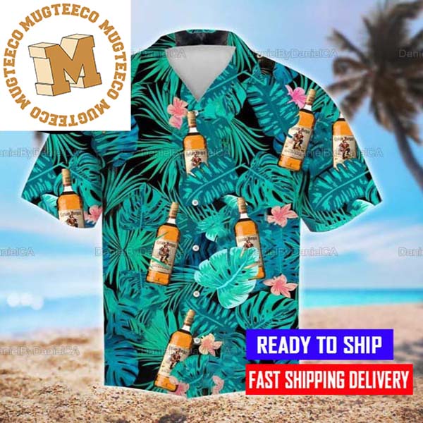 Captain Morgan Whiskey Bottle With Green Leaves Beer Hawaiian Shirt