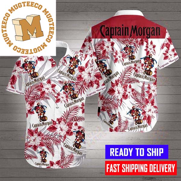 Captain Morgan With Red Hibicus Pattern Hawaiian Shirt