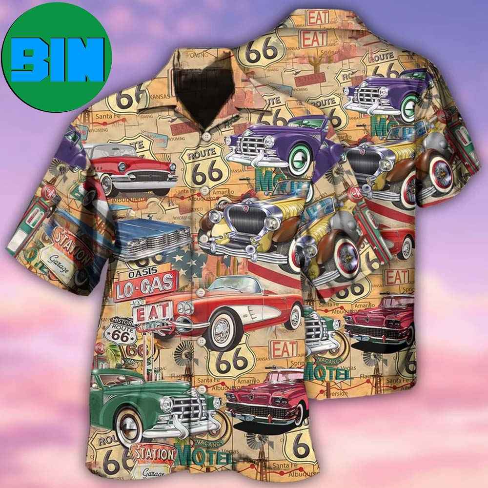 Car The Mother Road Route 66 Road Trip Vintage Tropical Hawaiian Shirt