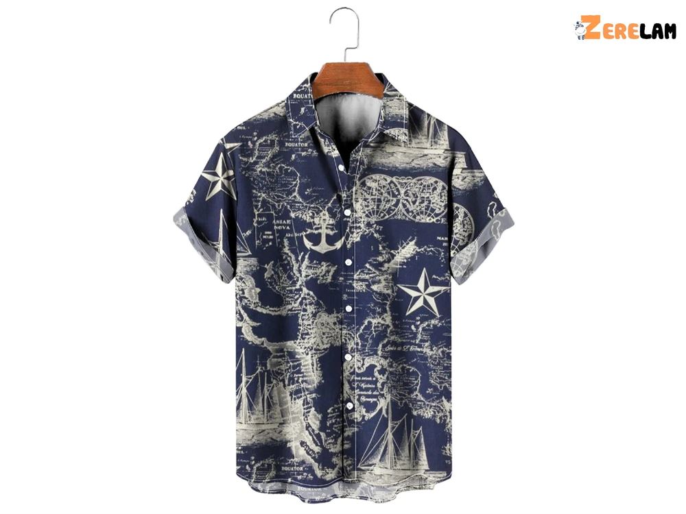 Casual Navy Map Hawaiian Shirt