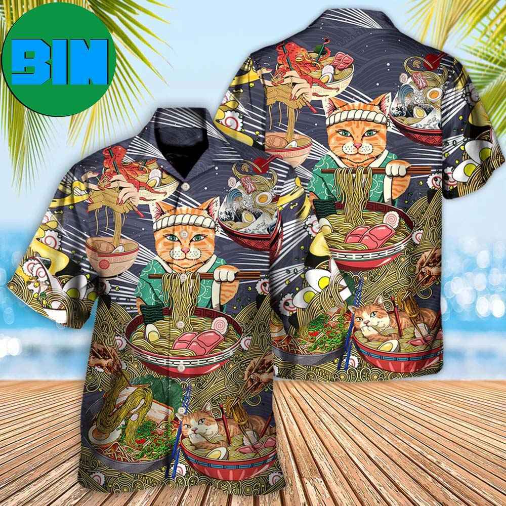 Cat Eating Ramen Lovely Tropical Hawaiian Shirt