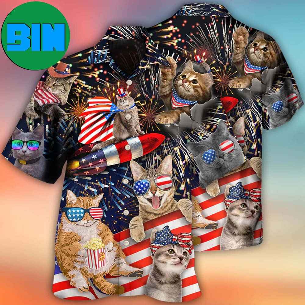 Cat Independence Day Happy Firework Summer Hawaiian Shirt