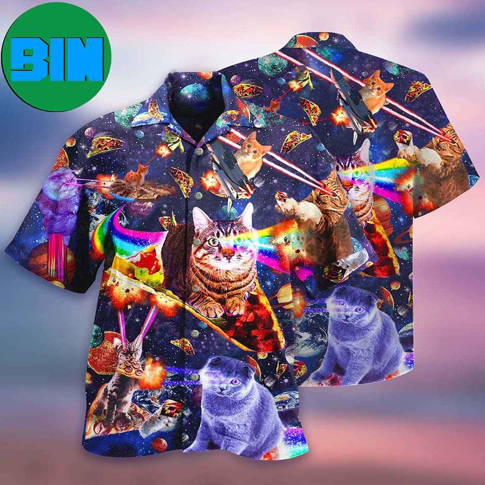 Cat Ride Food In Space Galaxy Tropical Hawaiian Shirt