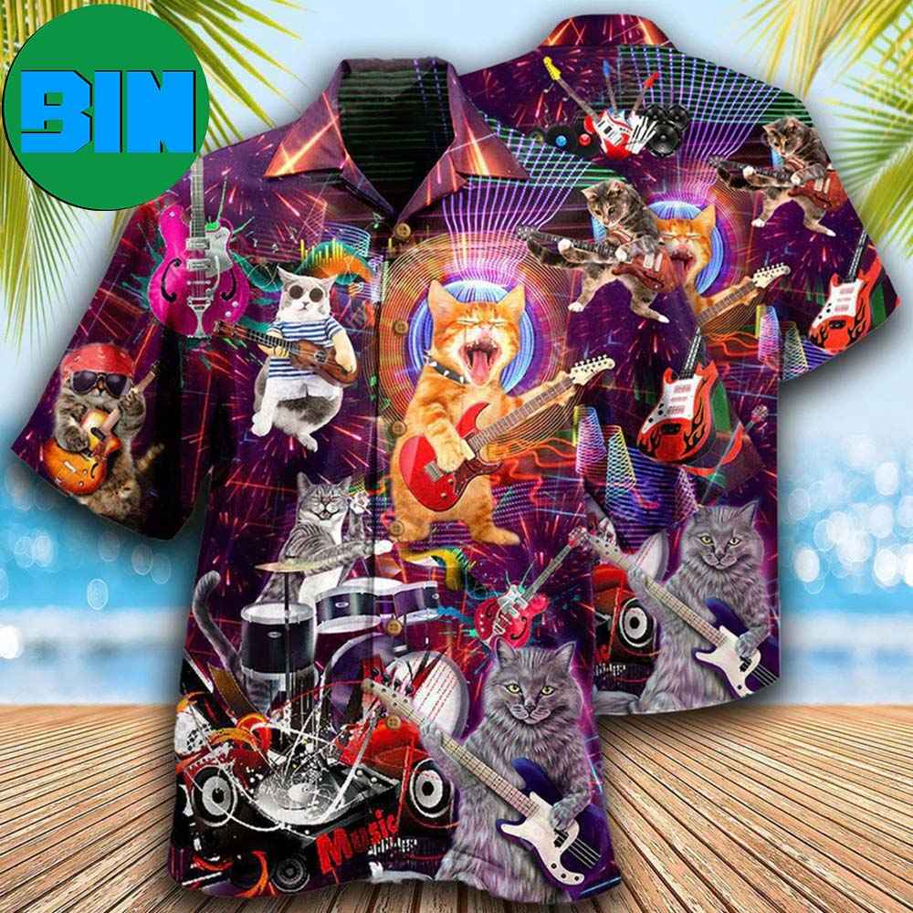 Cat Rocker Funny Style Tropical Hawaiian Shirt