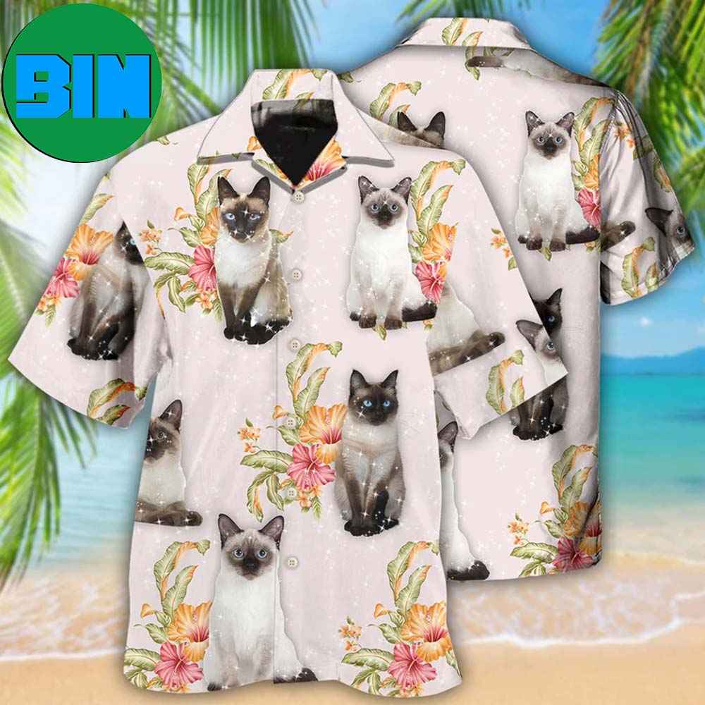 Cat Tropical Floral Siamese Cat Tropical Hawaiian Shirt