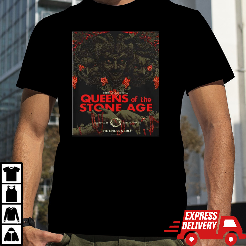 Queens Of The Stone Age Coliseum Da Coruna ES June 17 2024 The End Is Nero By Nikita Kaun T-Shirt