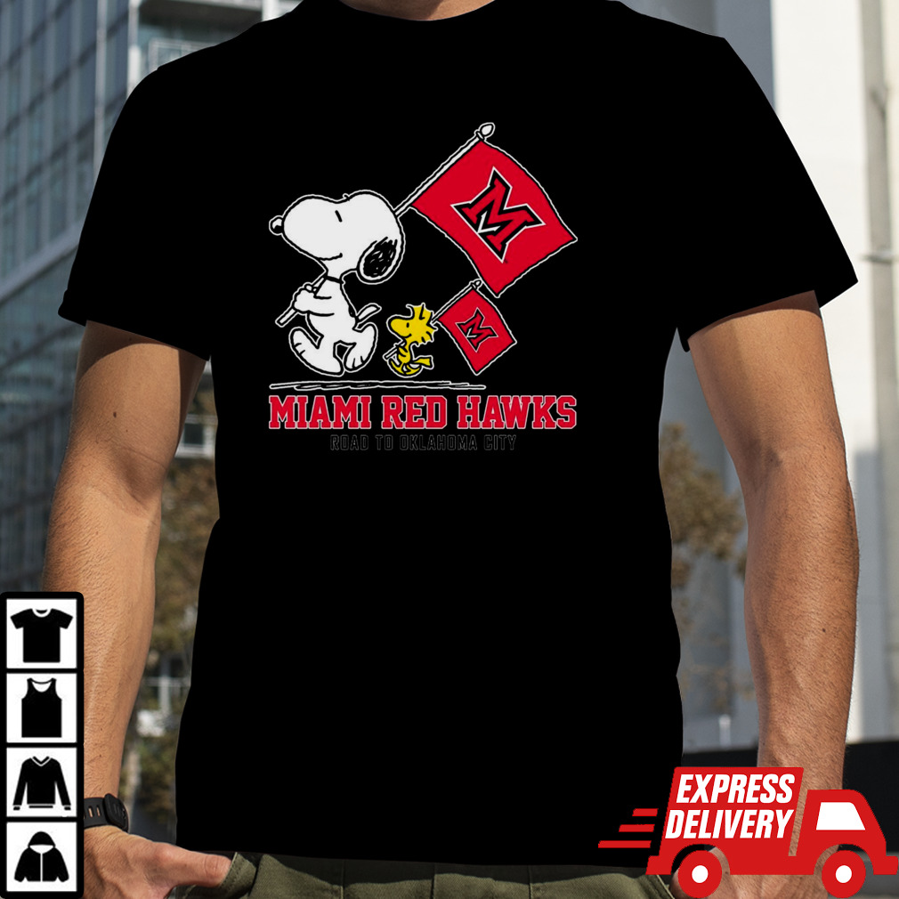 Snoopy MIAMI RED HAWKS Road To Oklahoma City flag shirt