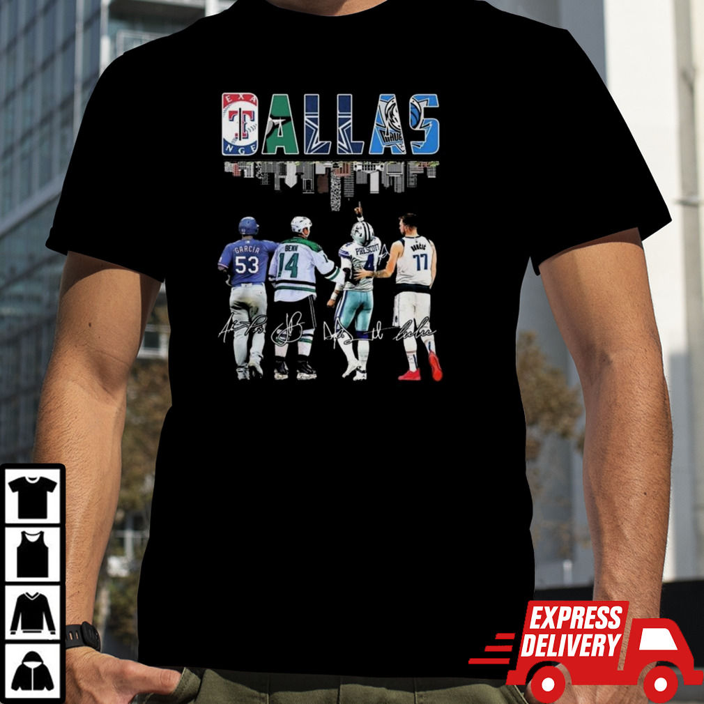 Texas Rangers Dallas Stars Dallas Cowboys Dallas Mavericks Proud City Signatures T-shirt