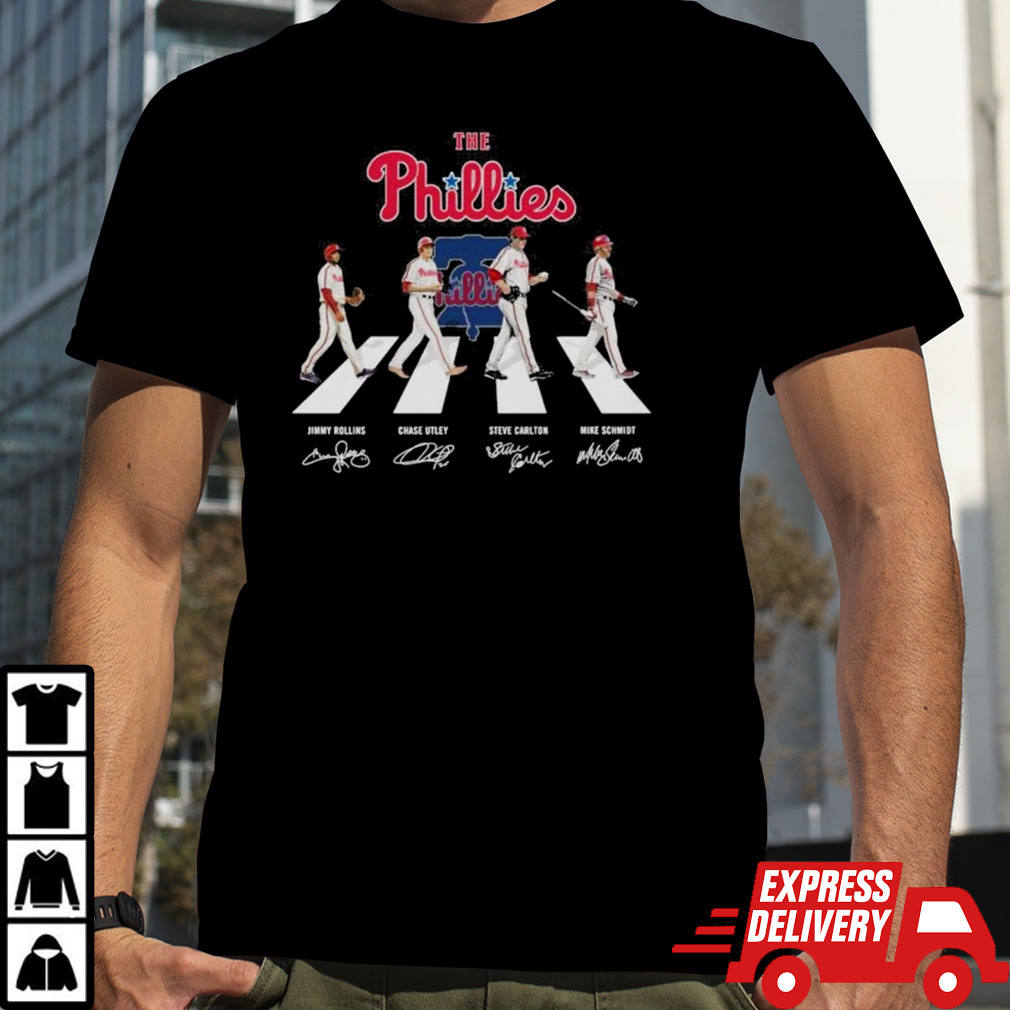 The Phillies Abbey Road Jimmy Rollins Chase Utley Steve Carton And Mike Schmidt Signatures Shirt