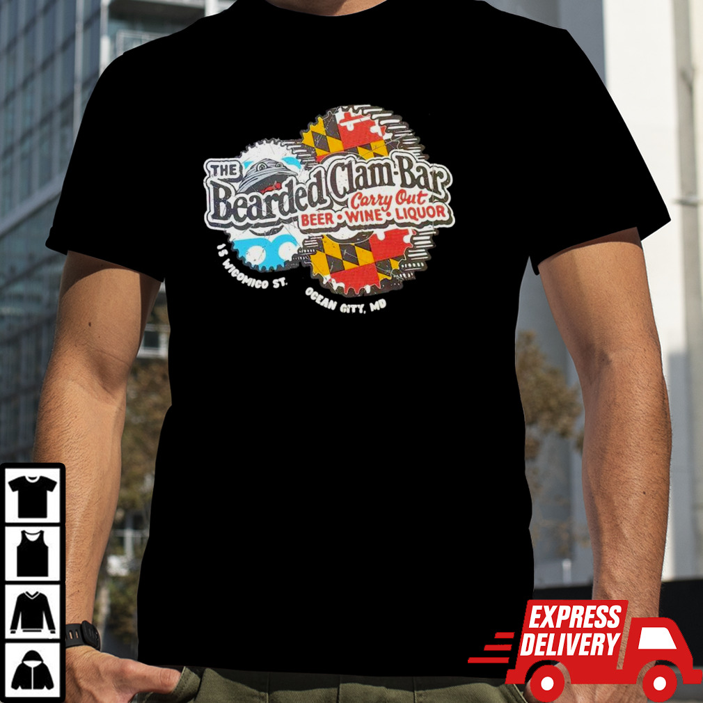 The bearded clam-bar carry out beer wine liquor shirt