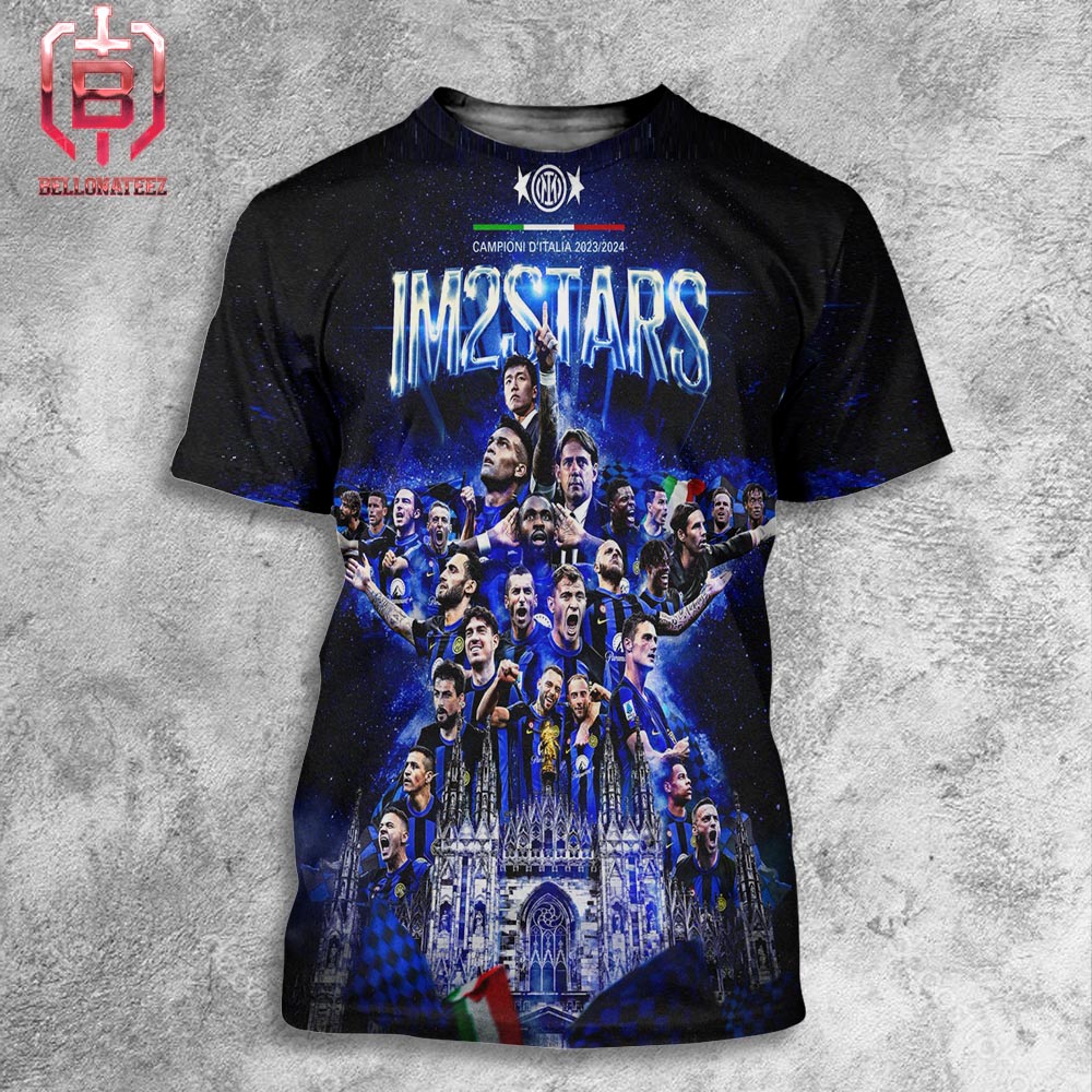 Inter Milan Itlian Champions IM 2 Stars Collection Campioni D'Italia 2023-2024 All Over Print Shirt