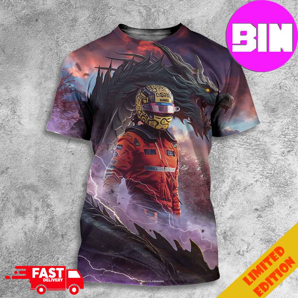 Lando Norris Chinese GP Poster LN4 McLaren F1 With Dragon By TL Design 2024 Merchandise 3D T-Shirt