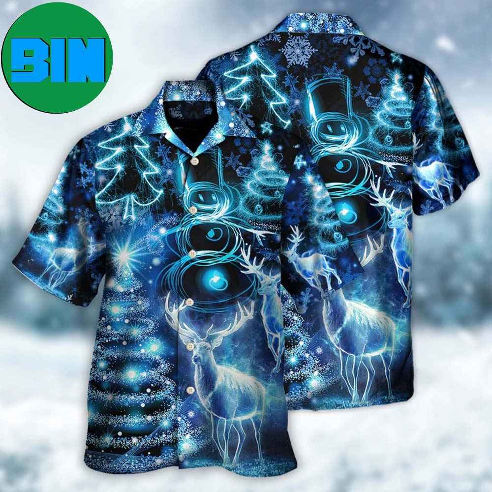 Christmas Deer Snowman Tree Glow Light Style Summer Hawaiian Shirt