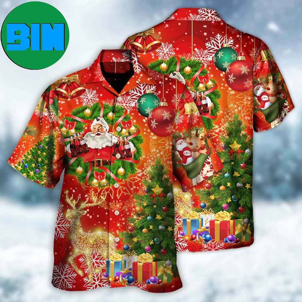 Christmas Santa Claus Drinking Christmas Tree Red Light Summer Hawaiian Shirt