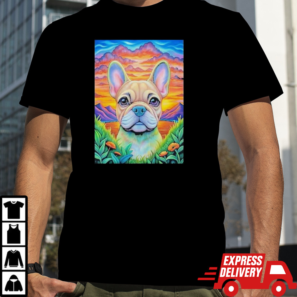 Adorable French Bulldog Dog Breed With Nature Sunset Scenery Shirt