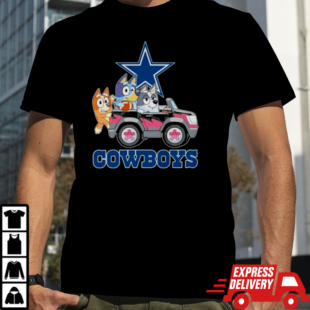 Bluey Characters On Car Dallas Cowboys Shirt