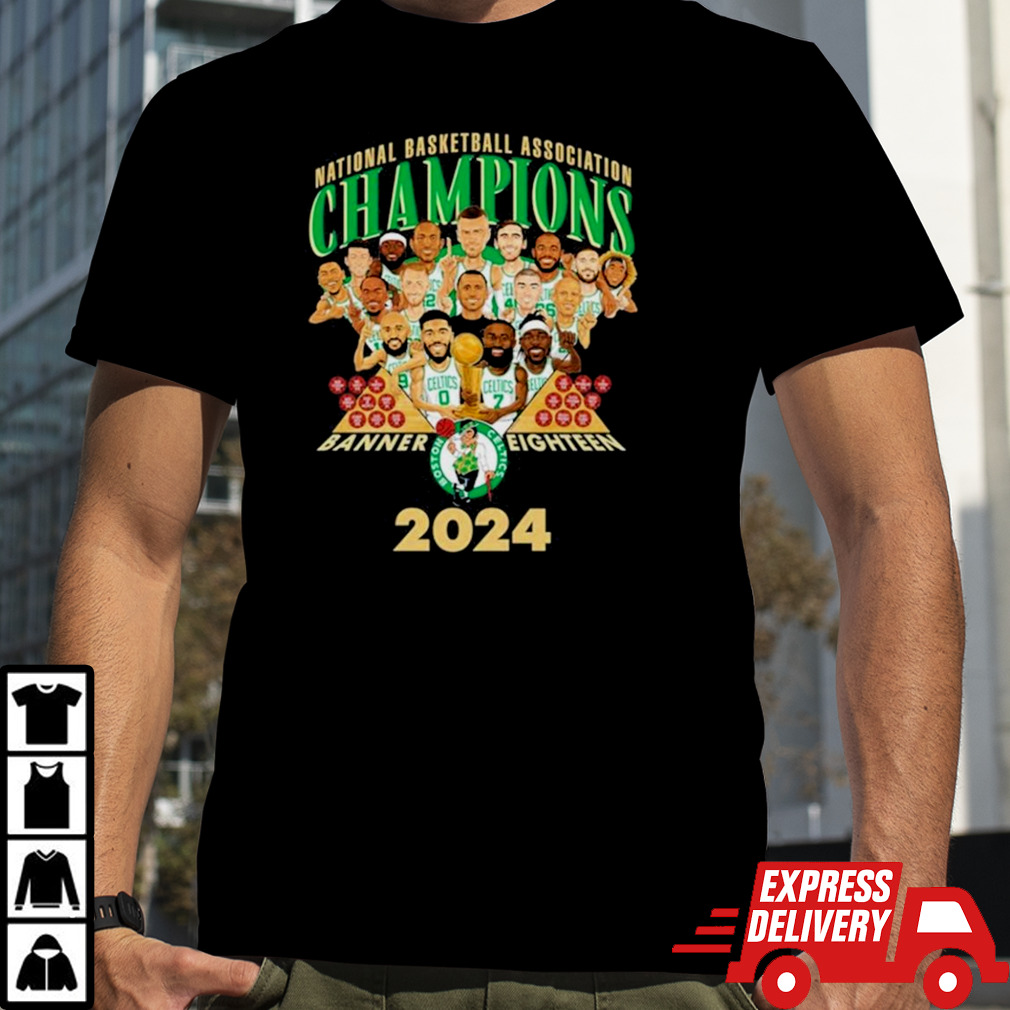 Boston Celtics Champs Cartoon Banner Eighteen 2024  shirt