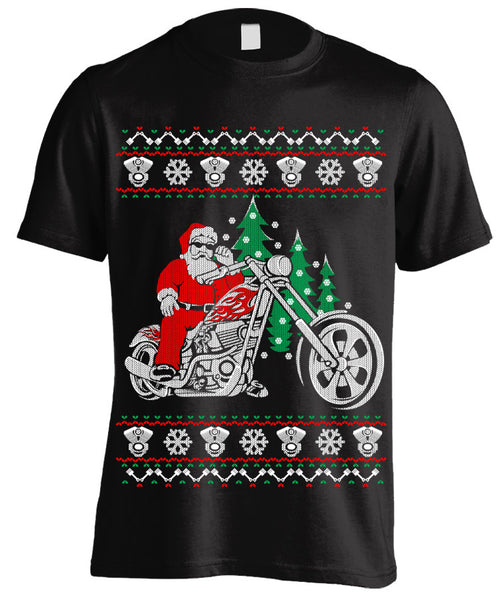 UGLY CHRISTMAS T-SHIRT BIKER SANTA