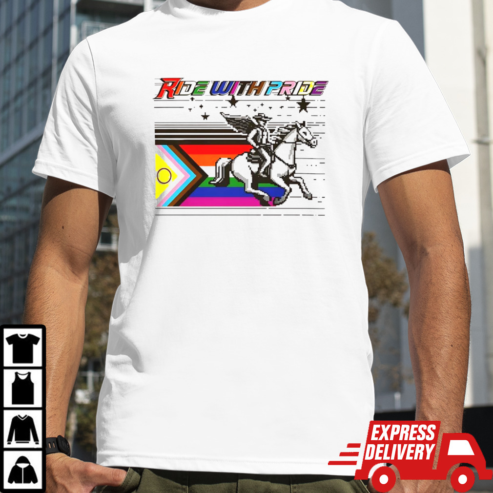 Ride With Pride Cowboy And Horse With Lgbt Flag Shirt