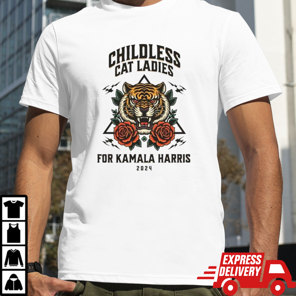 Kamala Harris Childless Cat Ladies for Kamala Harris 2024 Feminist Tiger T-shirt