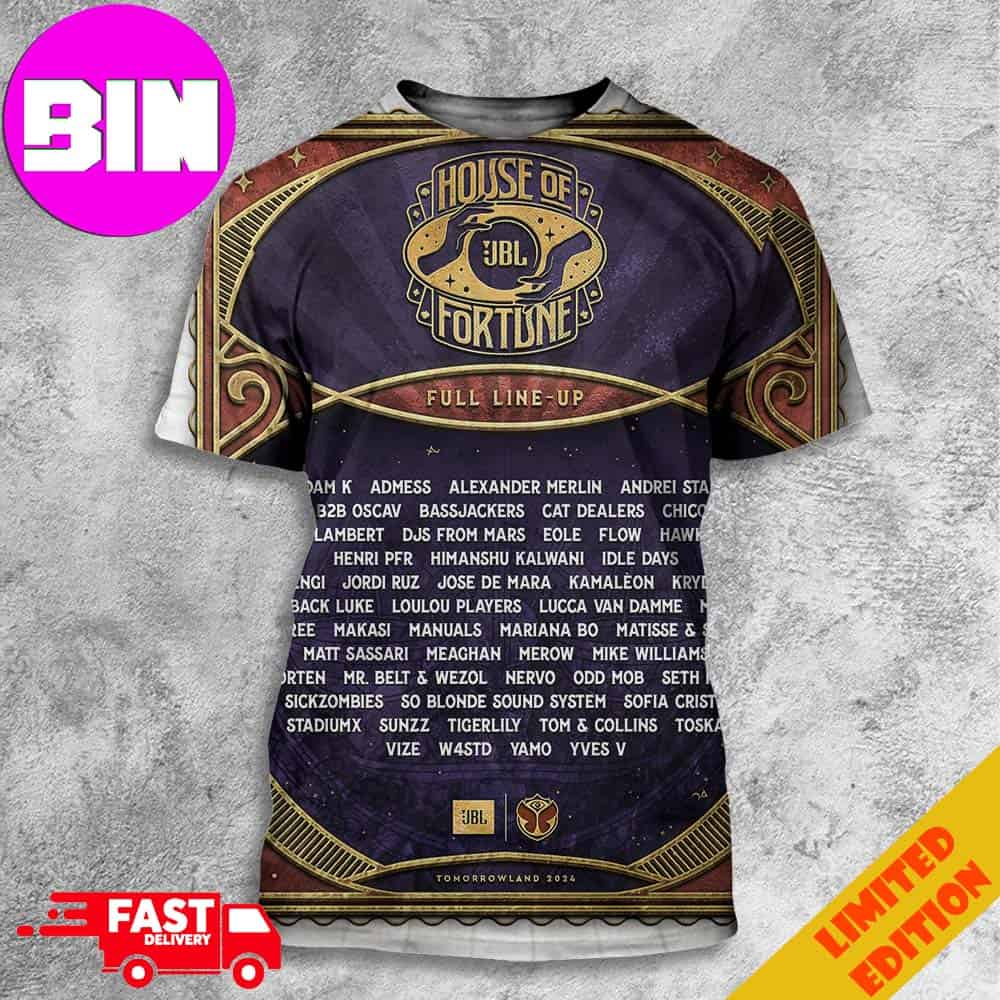 Poster Tomorrowland Belgium 2024 The House Of Fortune JBL Full  Lineup 3D Unisex T-Shirt