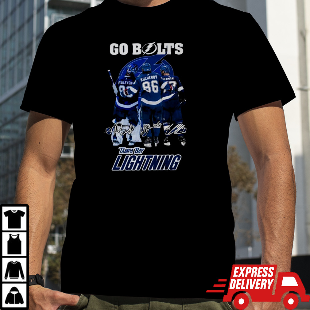 Go Bolts Tampa Bay Lightning ice hockey player signatures shirt