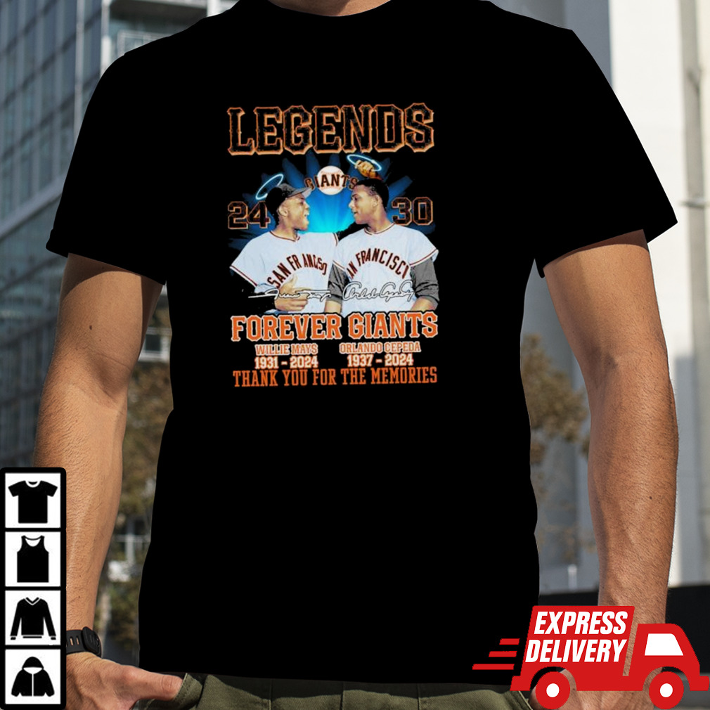 Legends Willie Mays And Orlando Cepeda Forever Giants Thank You For The Memories Signatures Shirt